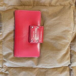kate spade Pink-Red Leather Wallet with Snap Closure